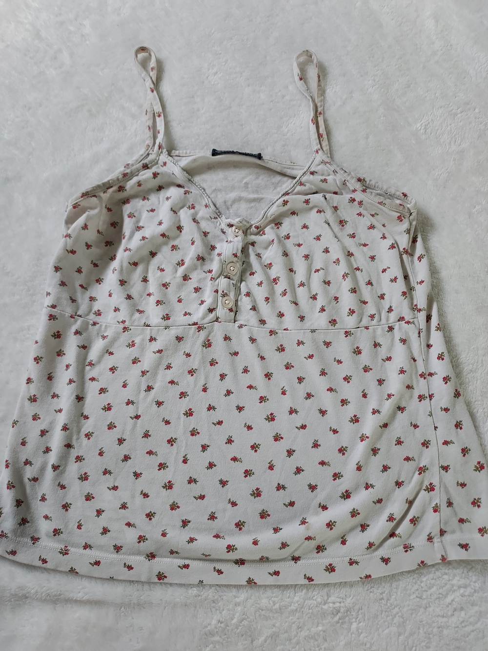 Brandy Melville Cream Camisole Tank Red Floral Print & Button Front Loungewear